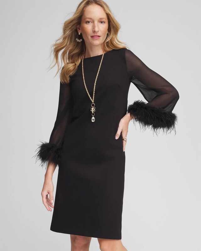 Feather Cuff Sleeve Dress - image 1